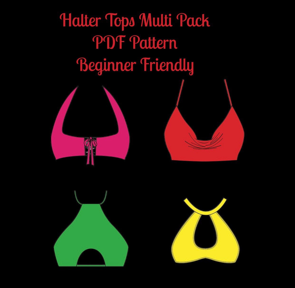 Stripper Sewing Pattern Halter Tops Exotic Dancewear Rave 4 Styles,  (PDF Digital Download)