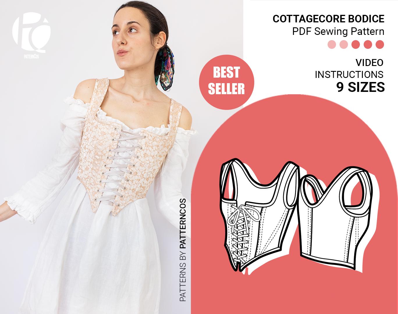 Corset sewing pattern | Cottagecore pattern | Renaissance milkmaid stay pattern | Romantic lace up bodice | 9 SIZES | PDF Sewing pattern
