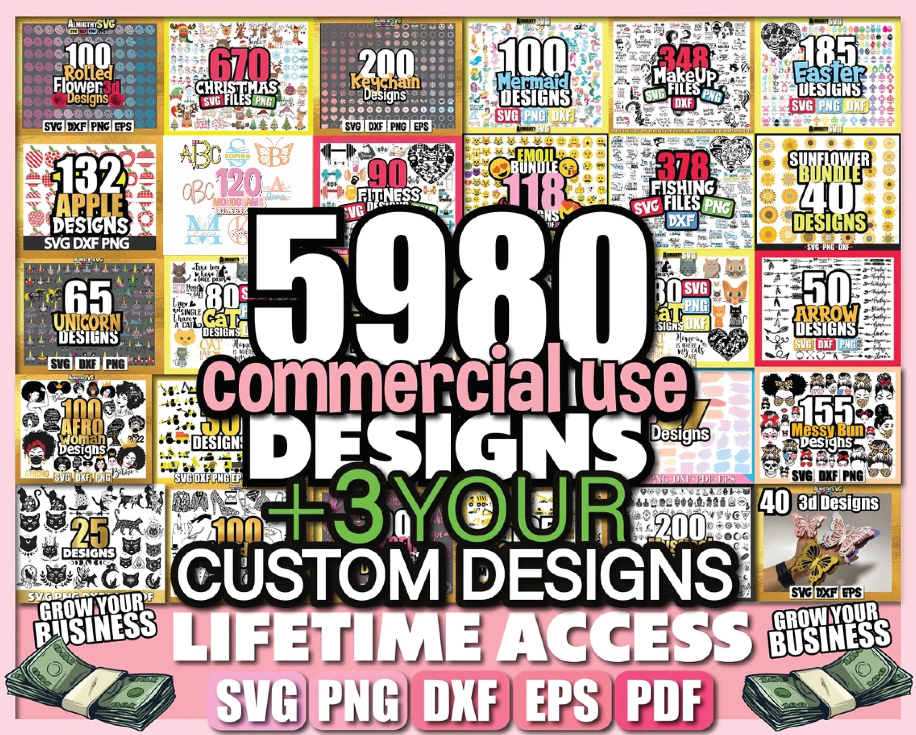 5980+ SVG Designs Bundle, Commercial Use, 3 Custom Designs (Digital Download)