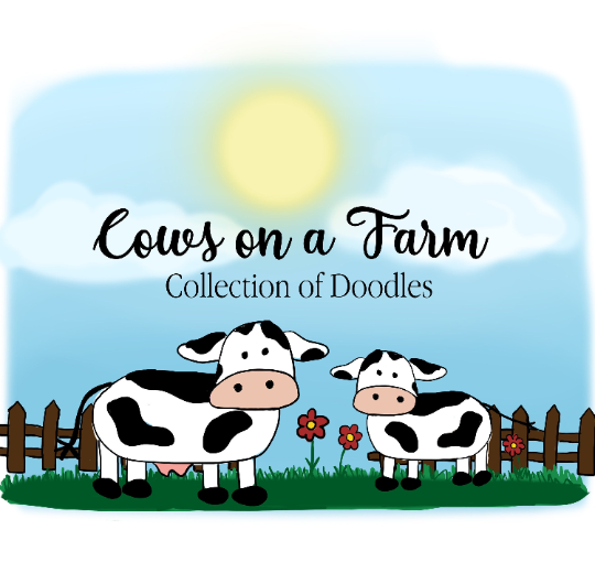 10 PACK Cows on a Farm Clipart Doodles