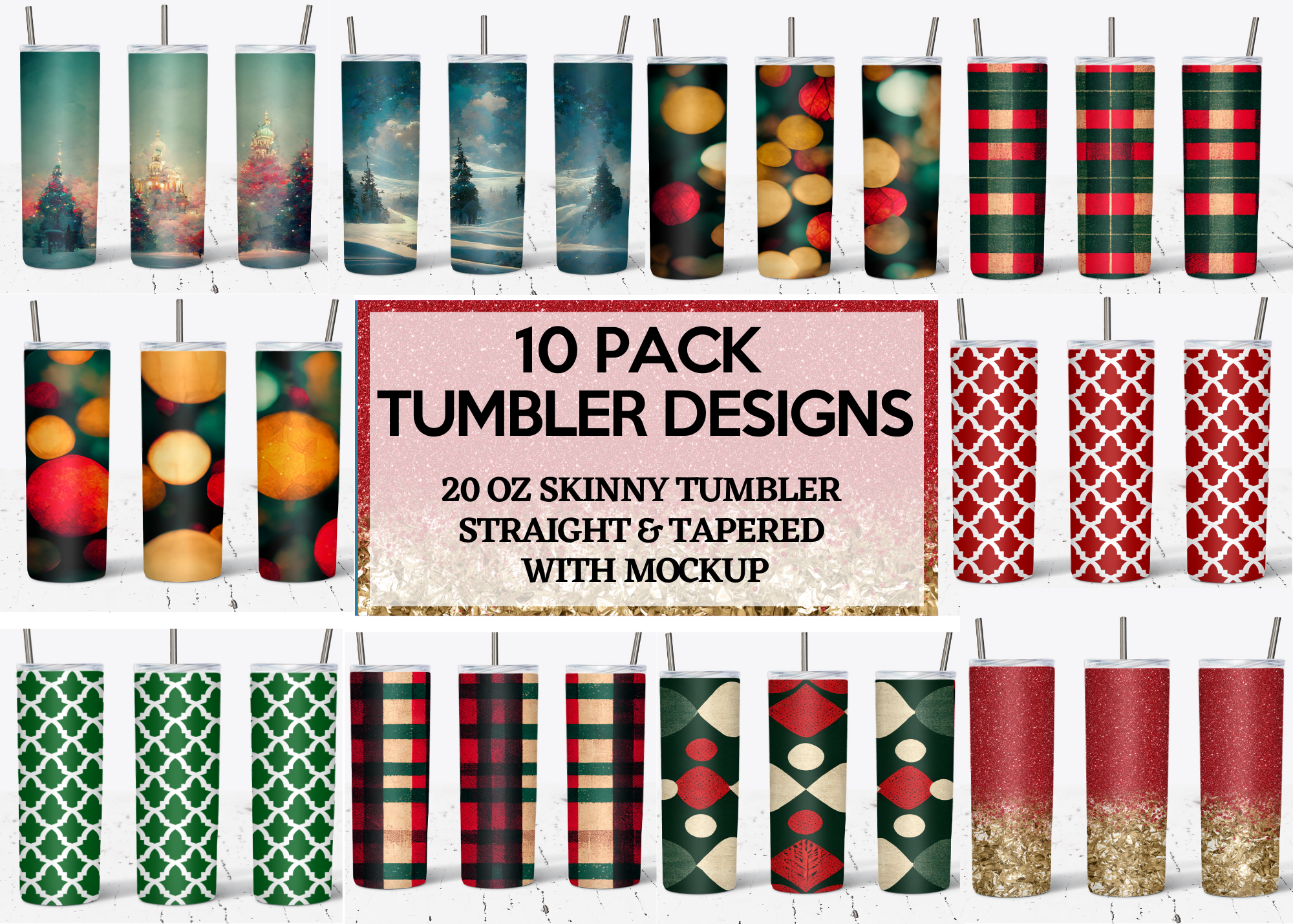 20 Oz Christmas Skinny Tumbler Sublimation Wraps Bundle