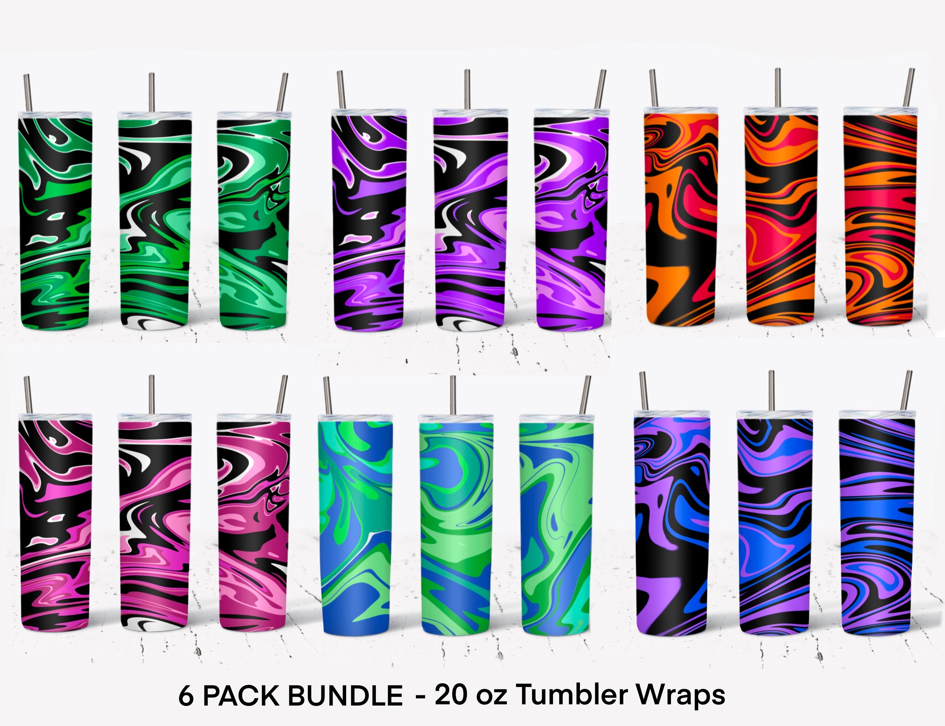 20 Oz Skinny Tumbler Sublimation Marbling Wraps Bundle (6 Pack)