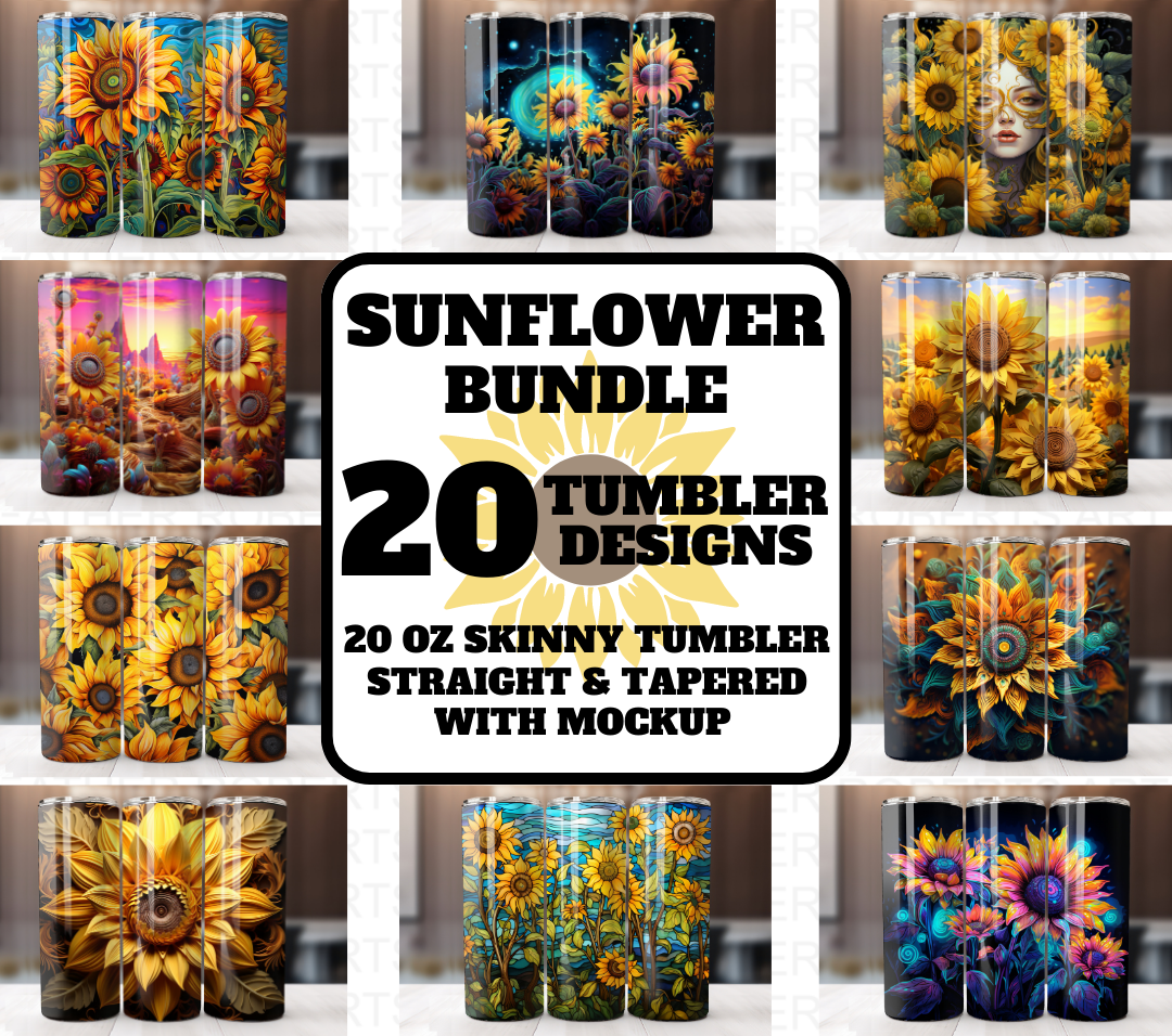20 Oz Sunflower Tumbler Sublimation Wraps Bundle