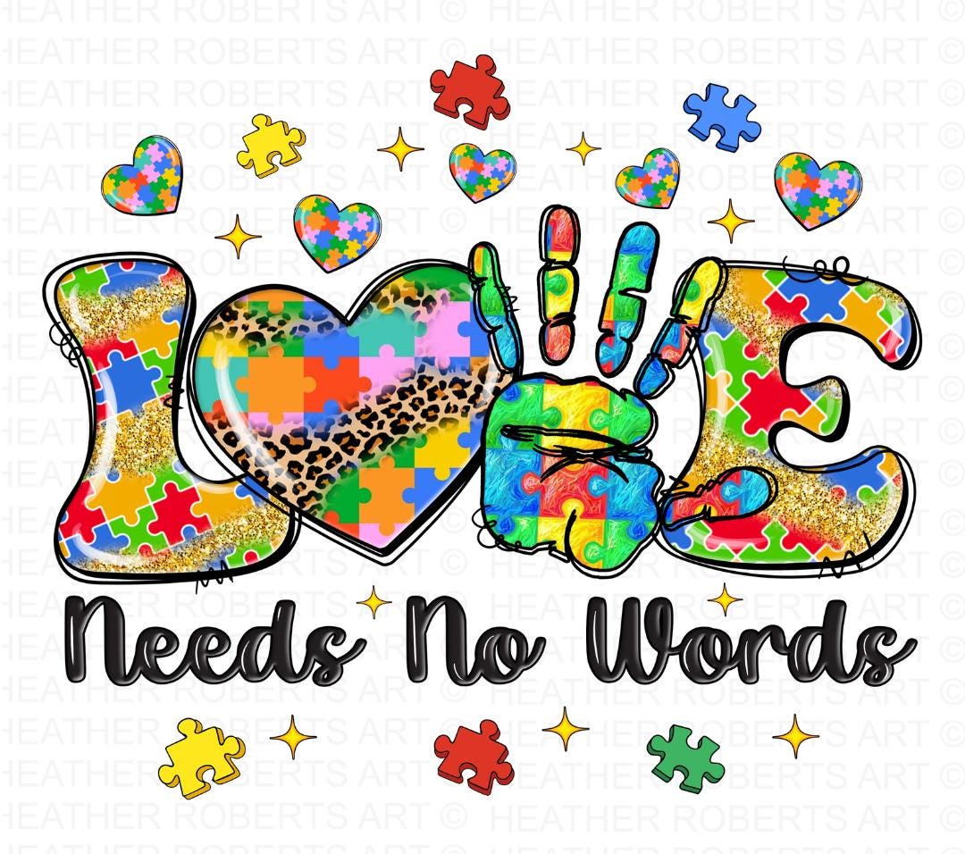 Autism Awareness Png: Love Needs No Words, Ribbon Puzzle