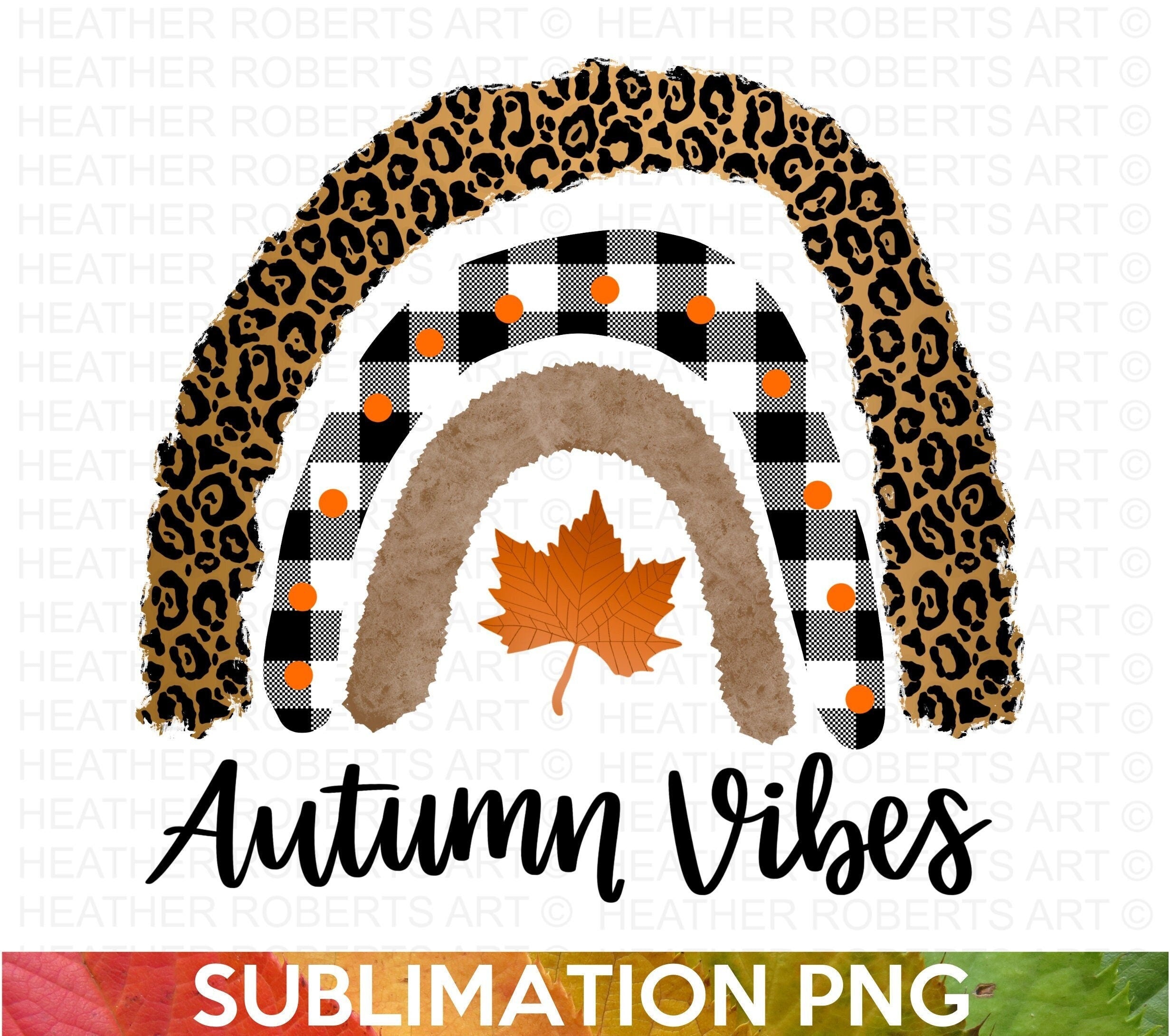 Autumn Rainbow PNG: Leopard, Plaid, and Maple Leaf