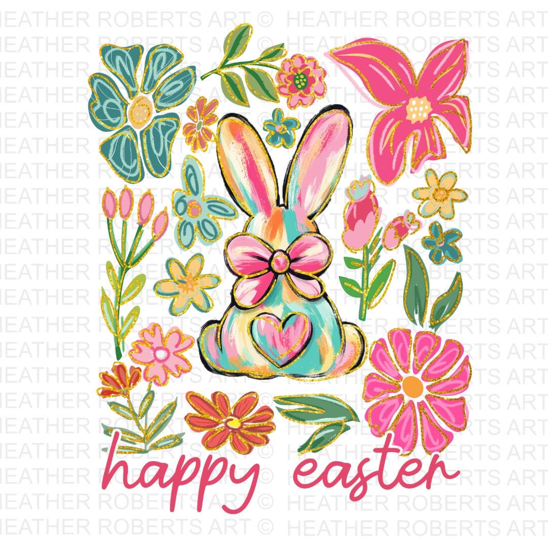 Boho Easter Bunny PNG: Glitter Floral Spring Design