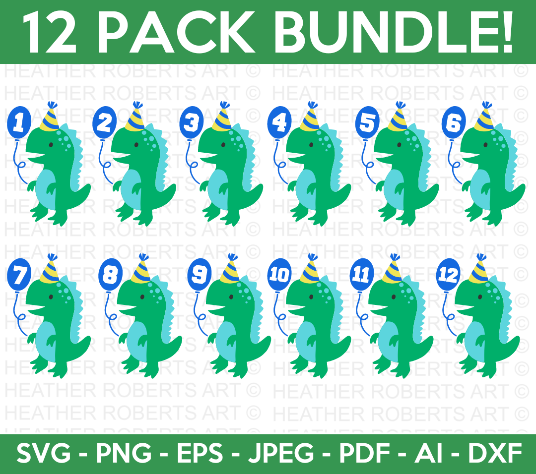 Dinosaur Birthday Balloon Svg Bundle