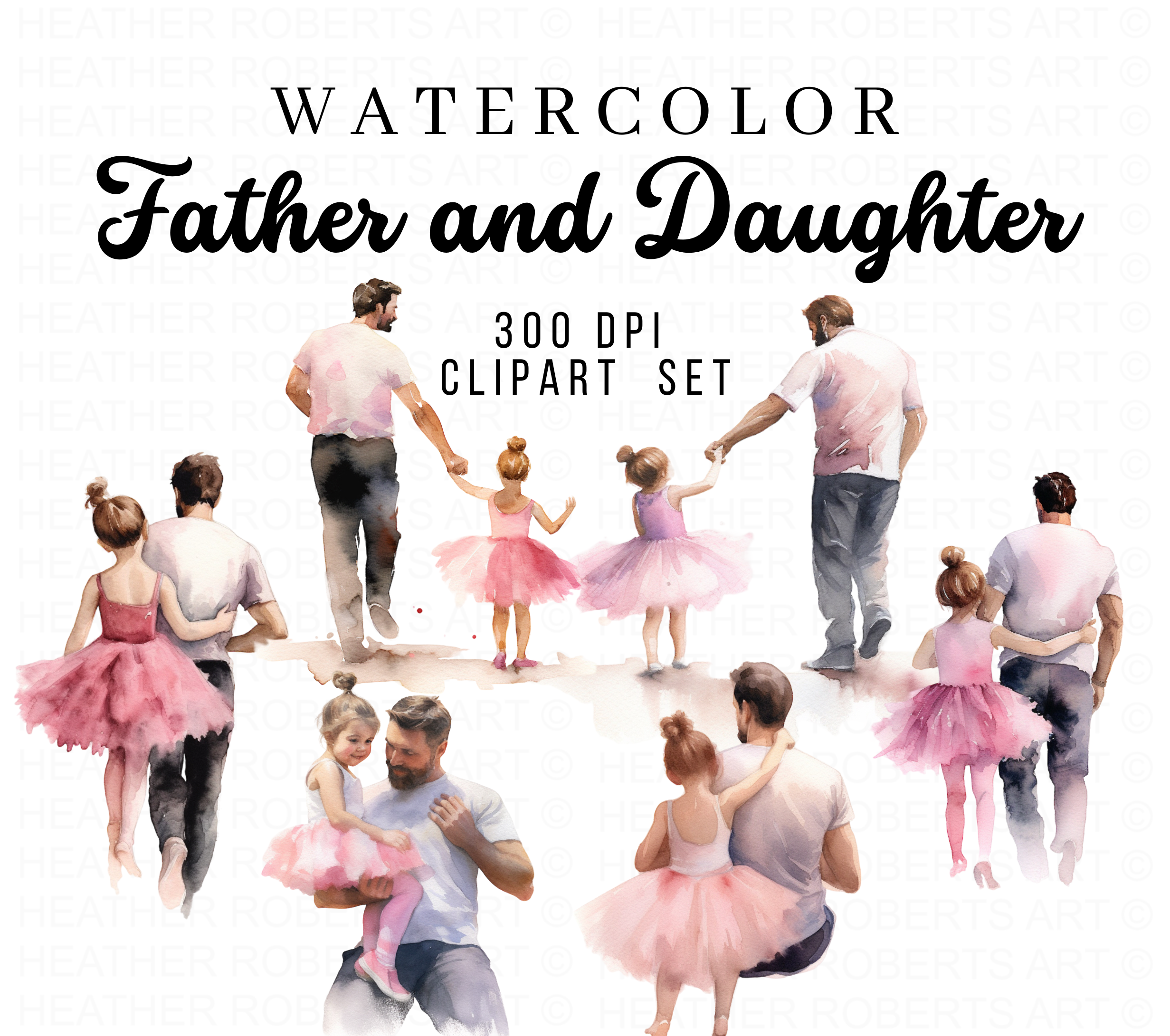 Father and Daughter Watercolor Clipart