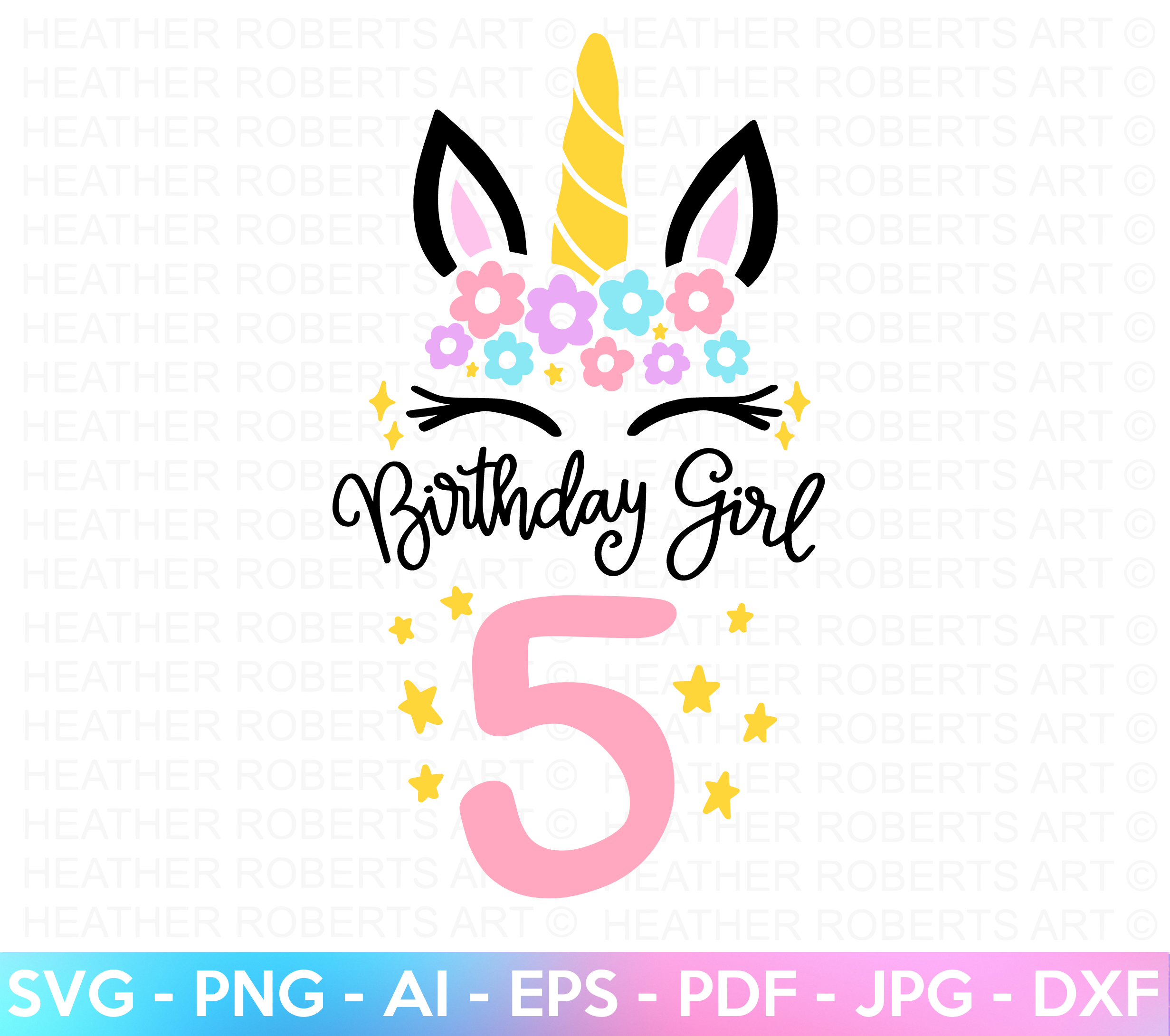 Fifth Unicorn Birthday SVG