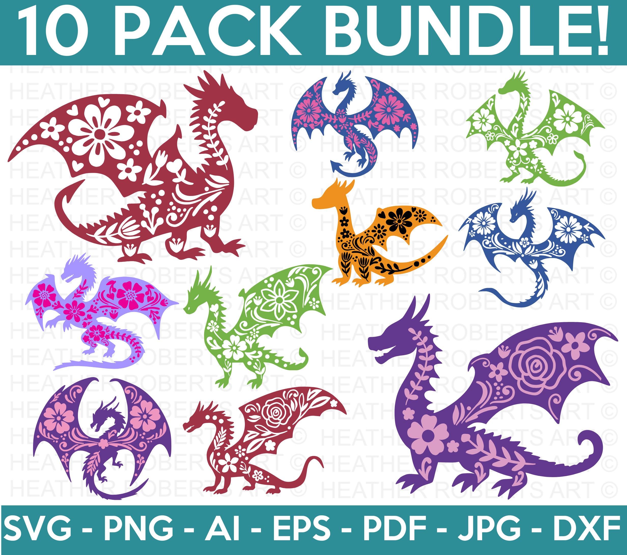 Floral Dragon SVG Bundle