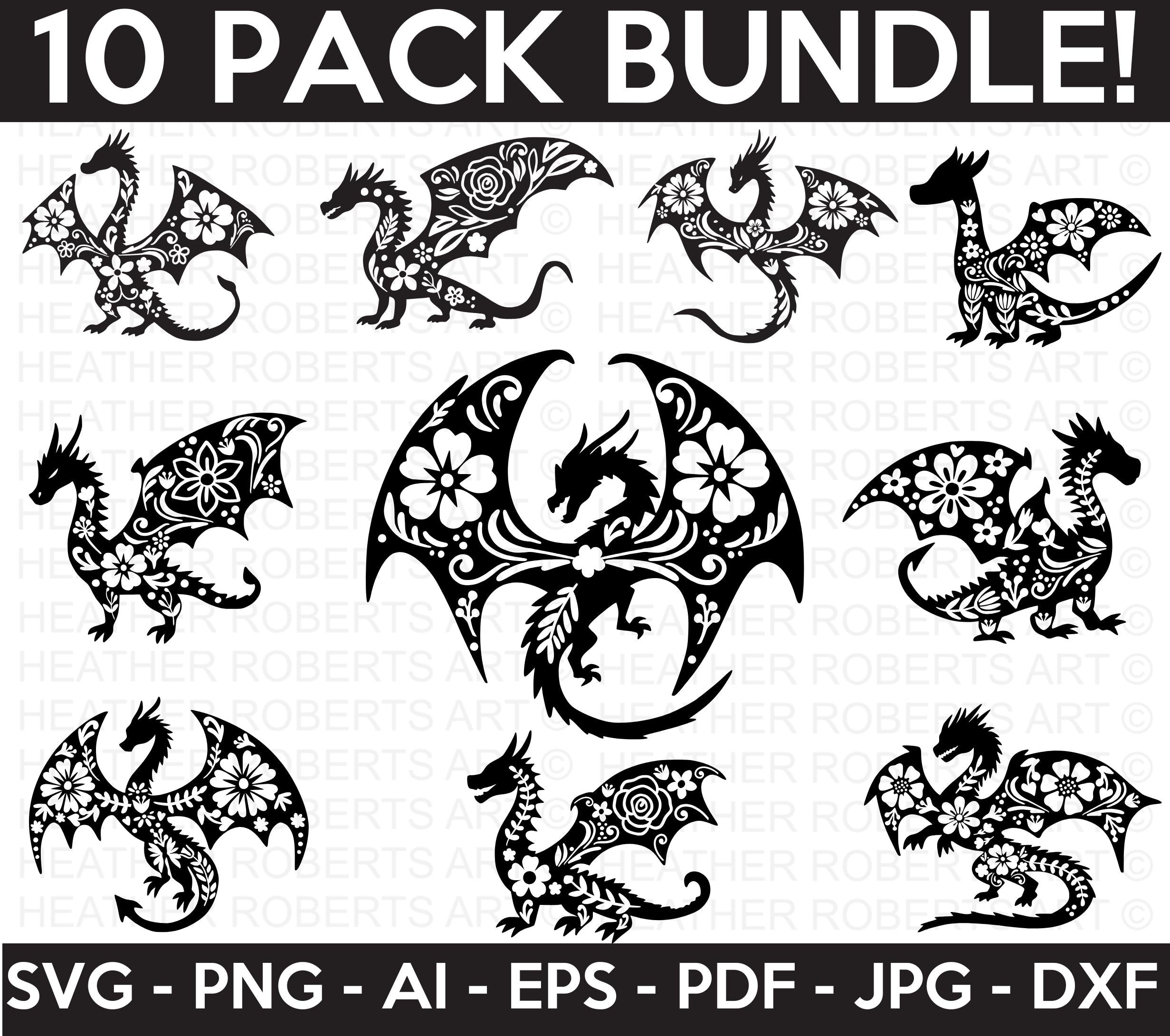 Floral Dragon SVG Bundle