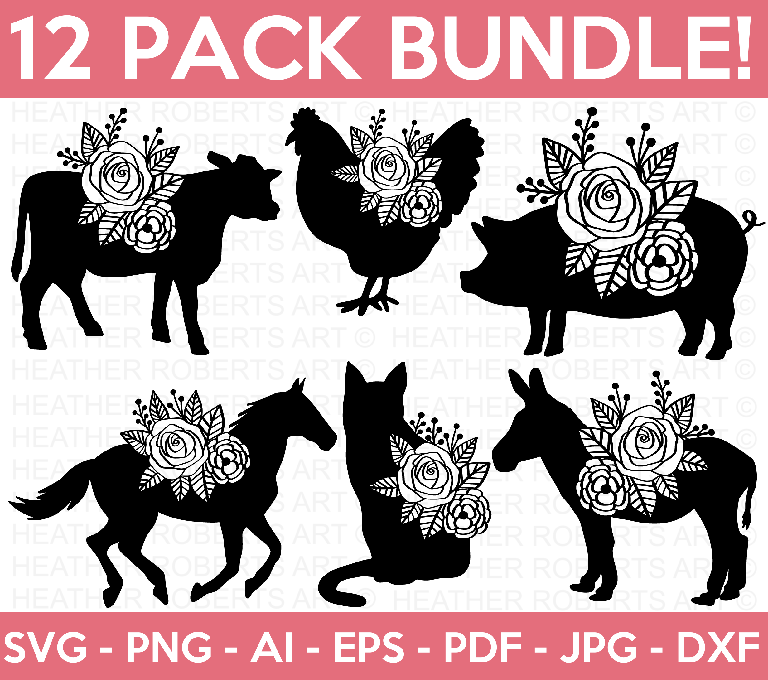 Floral Farm Animals SVG Bundle