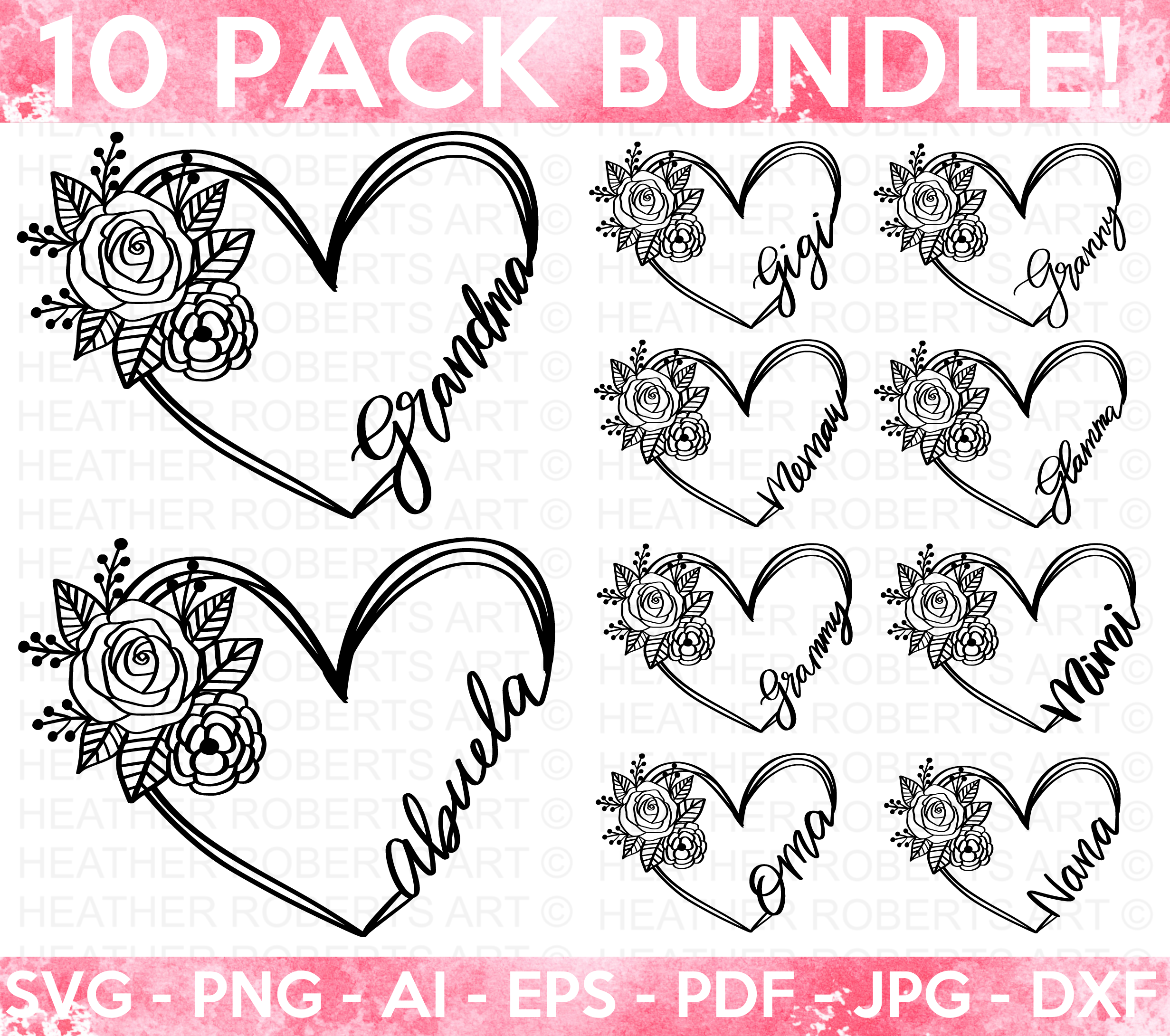 Floral Heart Frame SVG Bundle