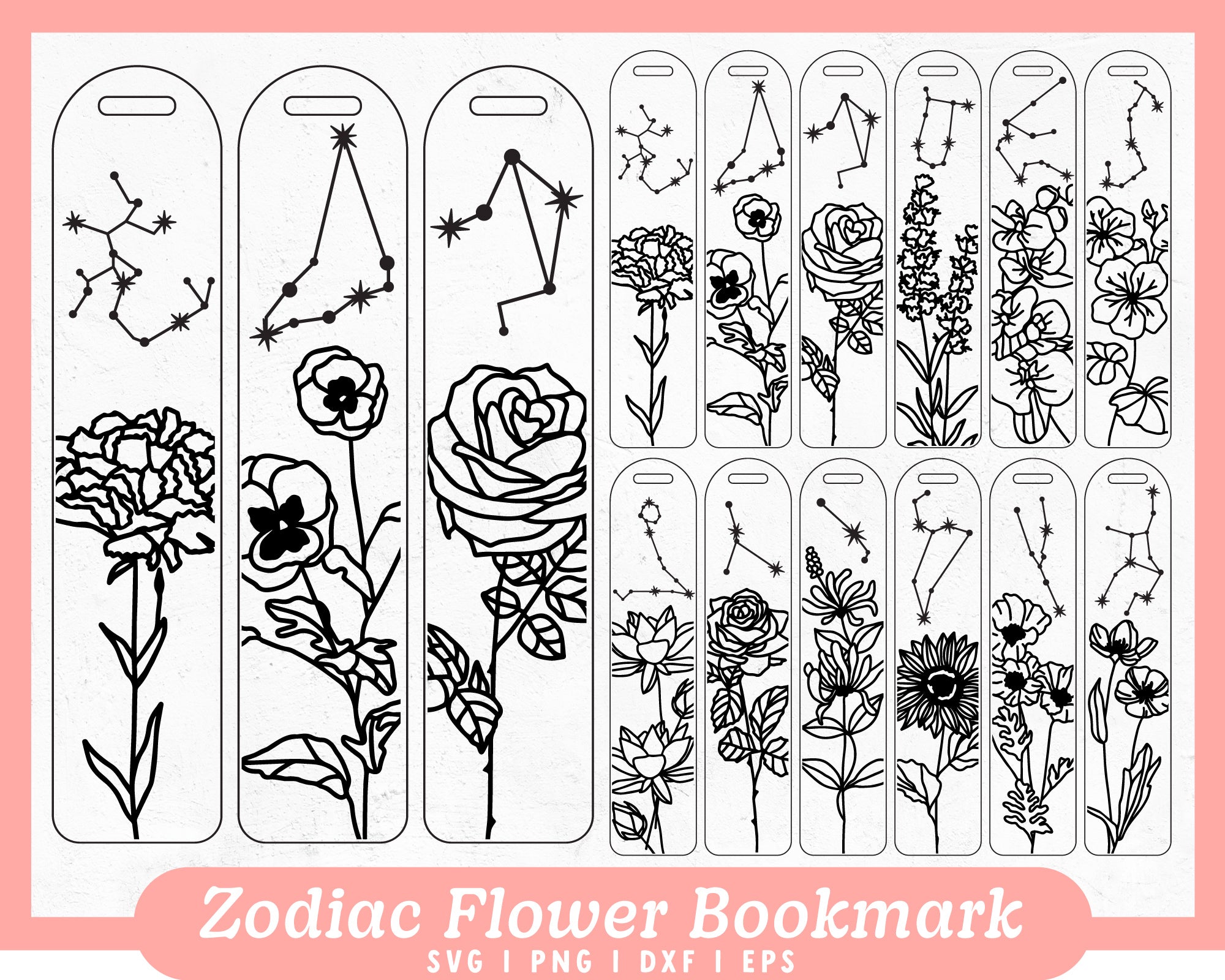 Floral Zodiac Bookmark SVG | 12 Pack