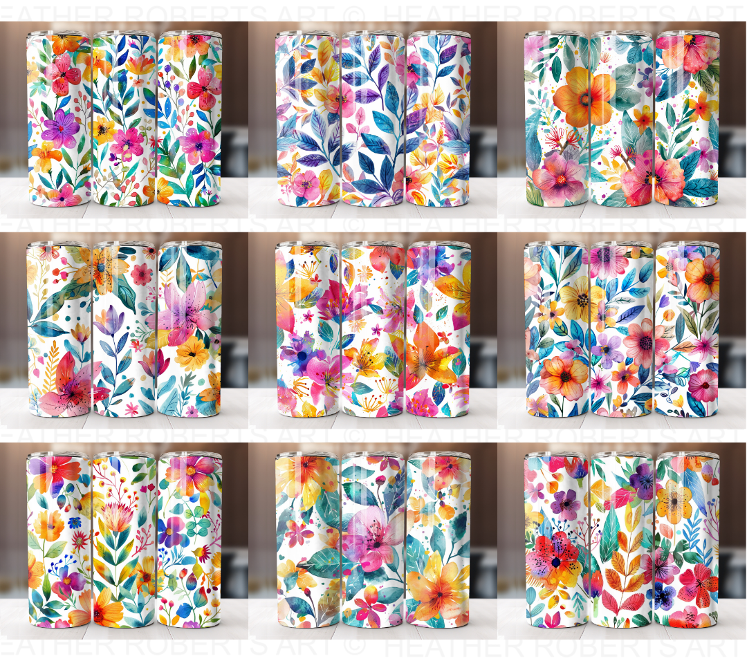 Flower Tumbler Wrap Bundle, 20oz Skinny Floral Tumbler Bundle