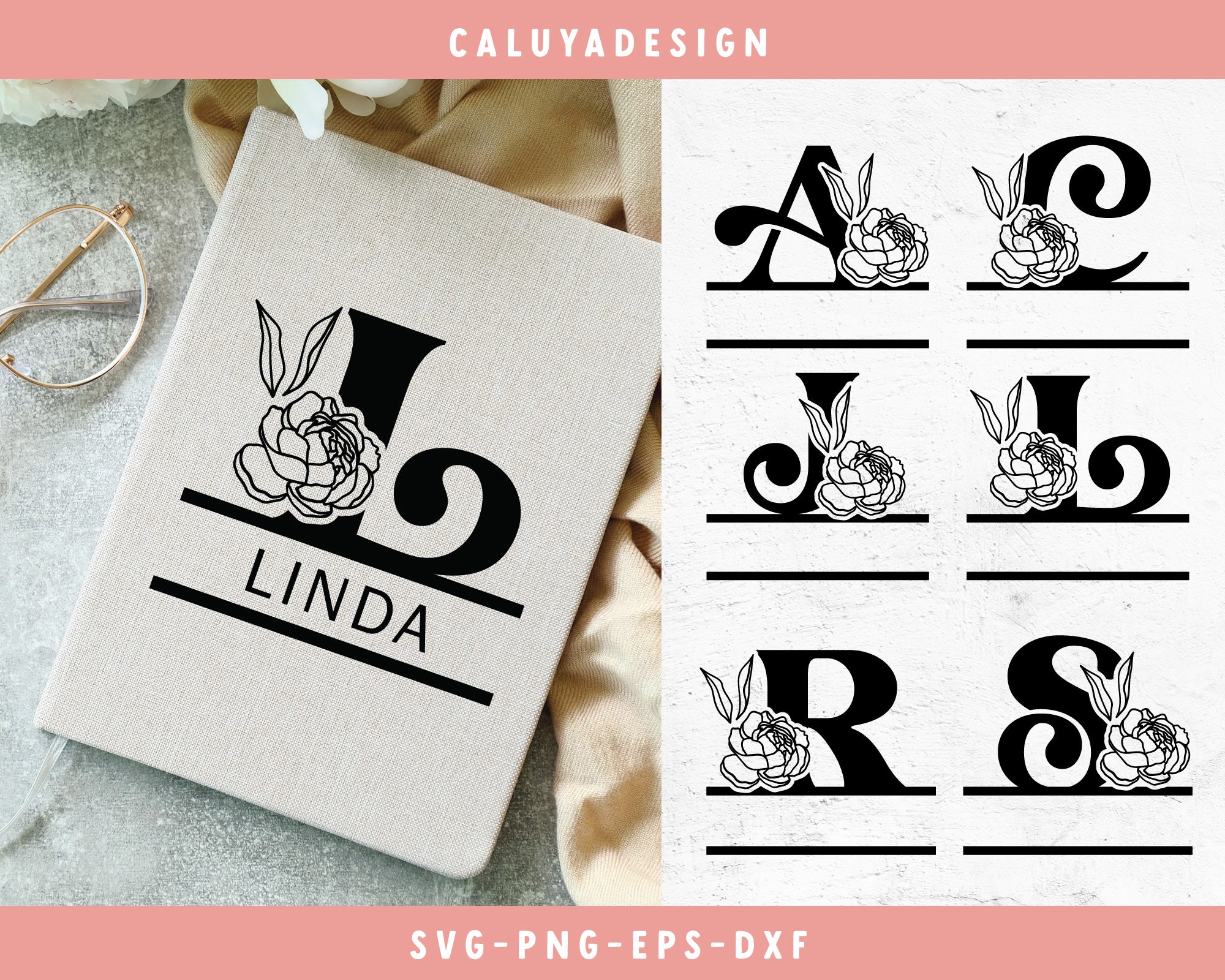 Hand Drawn Floral Split Monogram | 26 Letters