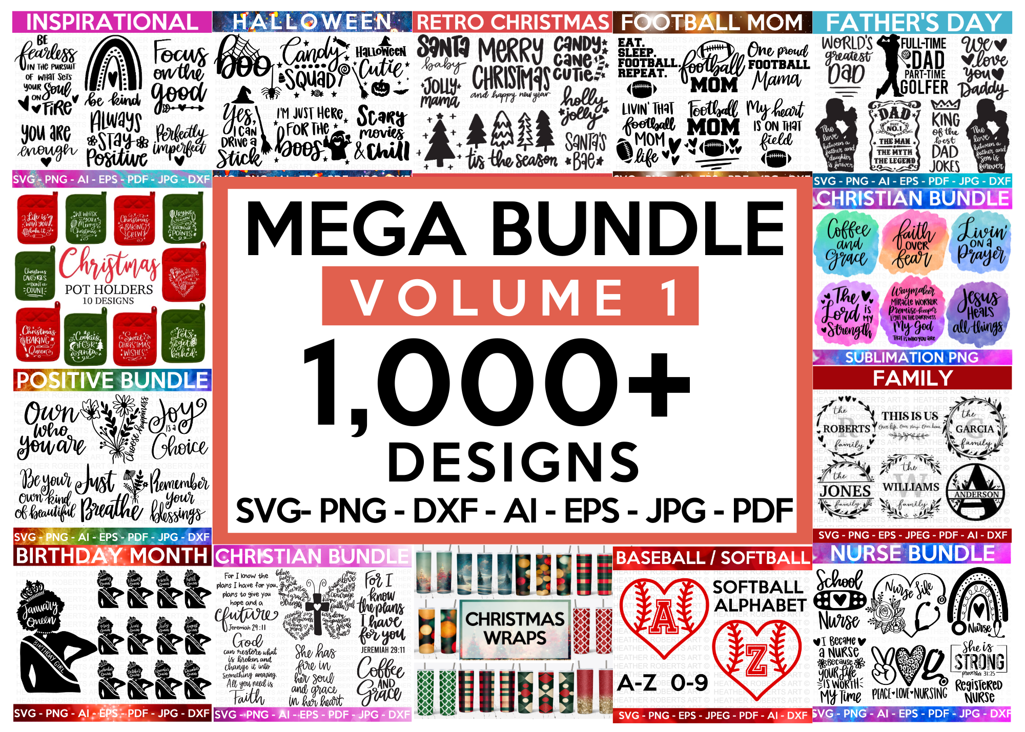 MEGA SVG BUNDLE Vol 1, 1000+ Designs
