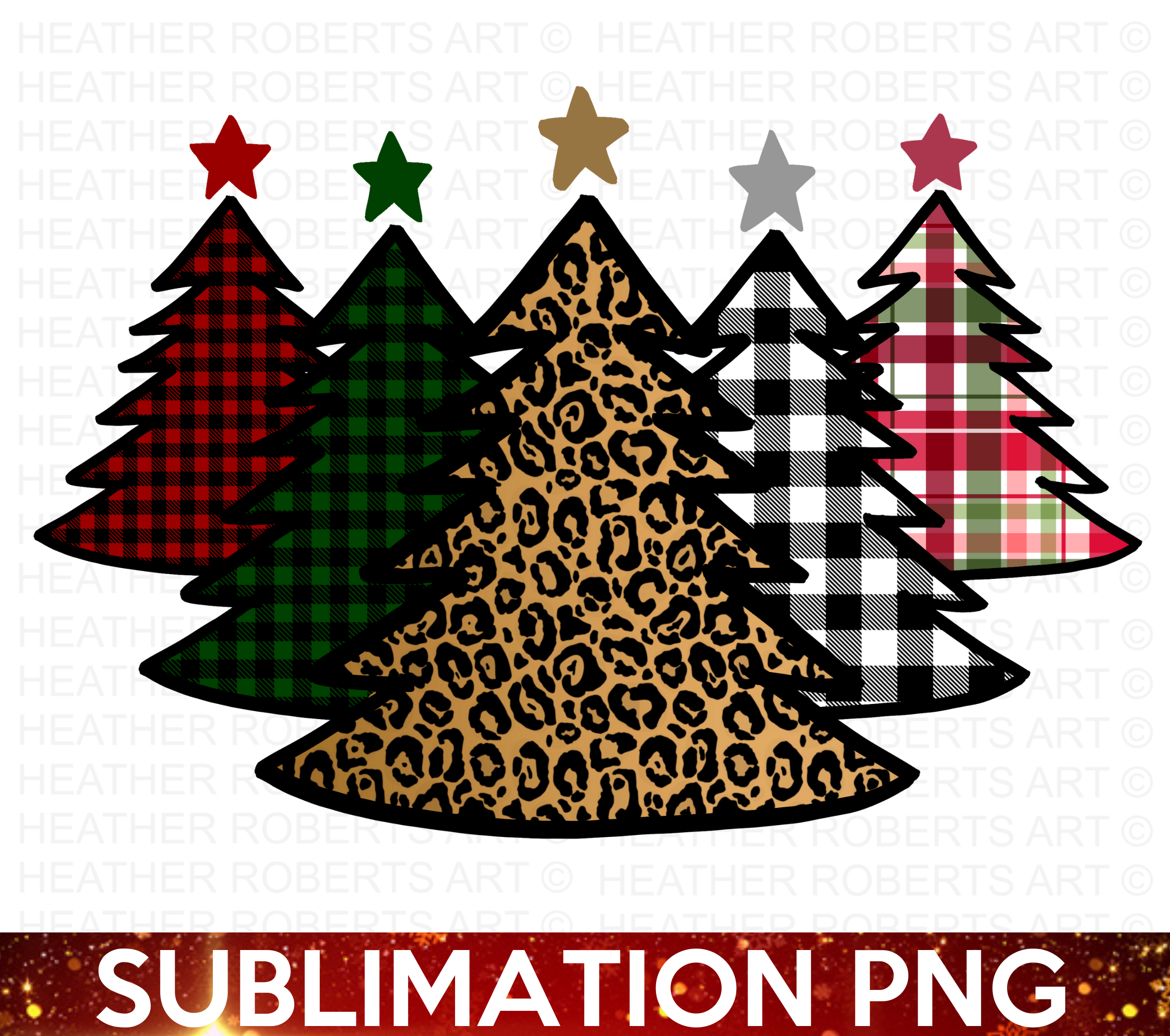Patterned Christmas Trees Sublimation PNG