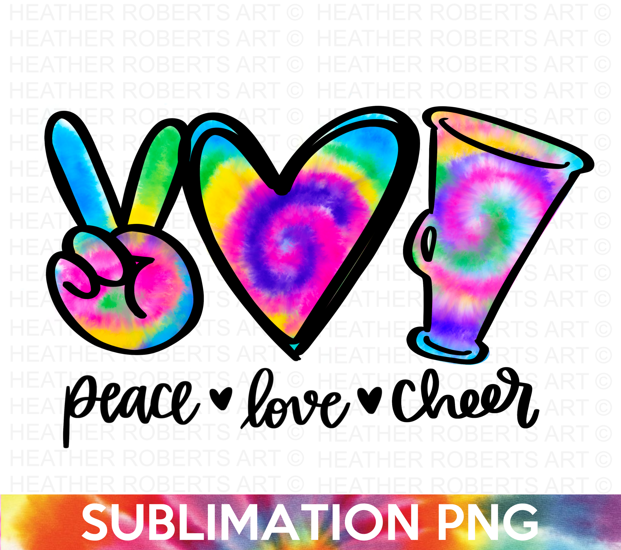 Peace Love Cheer Tie Dye Sublimation PNG