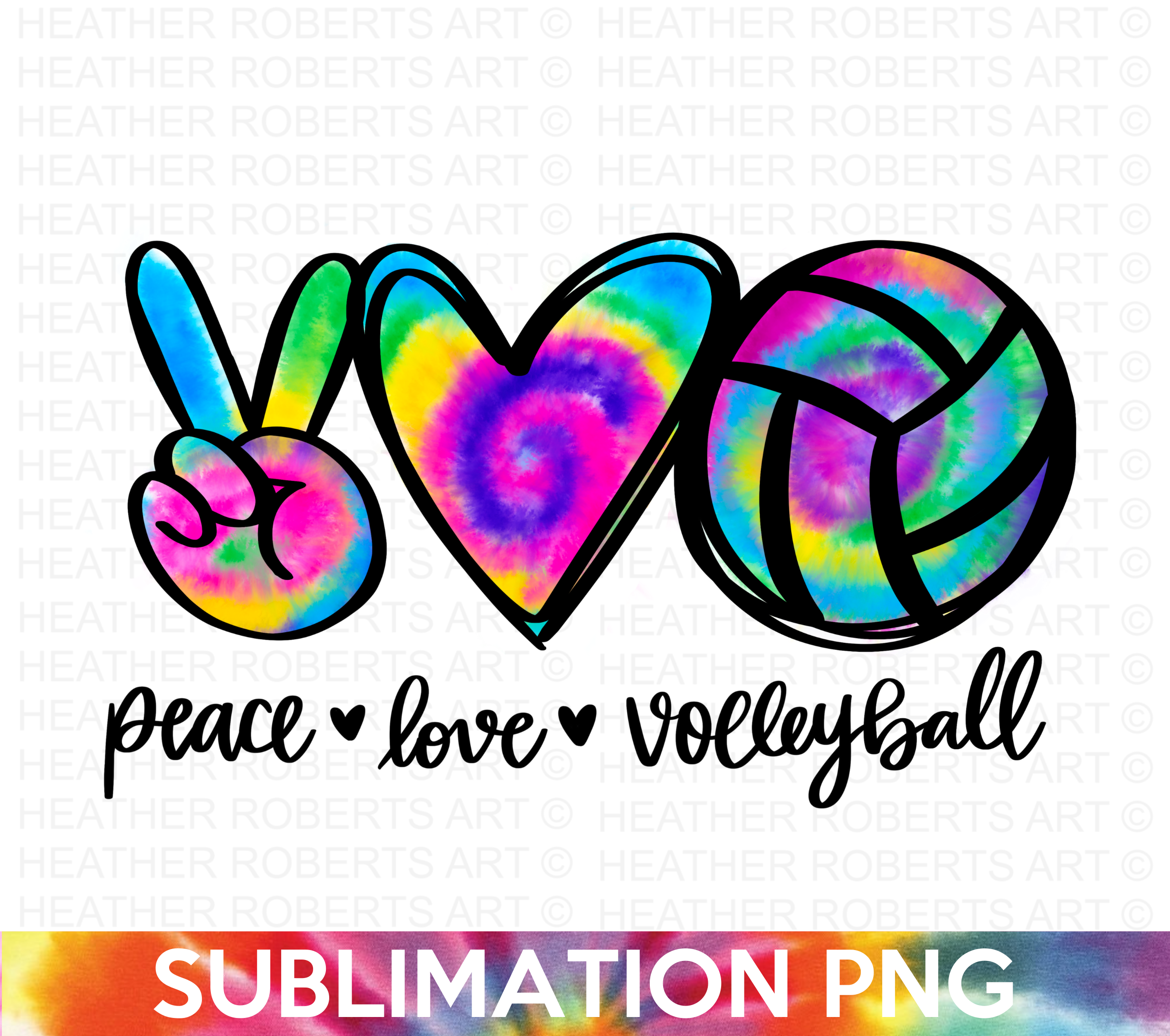 Peace Love Volleyball Tie Dye Sublimation PNG
