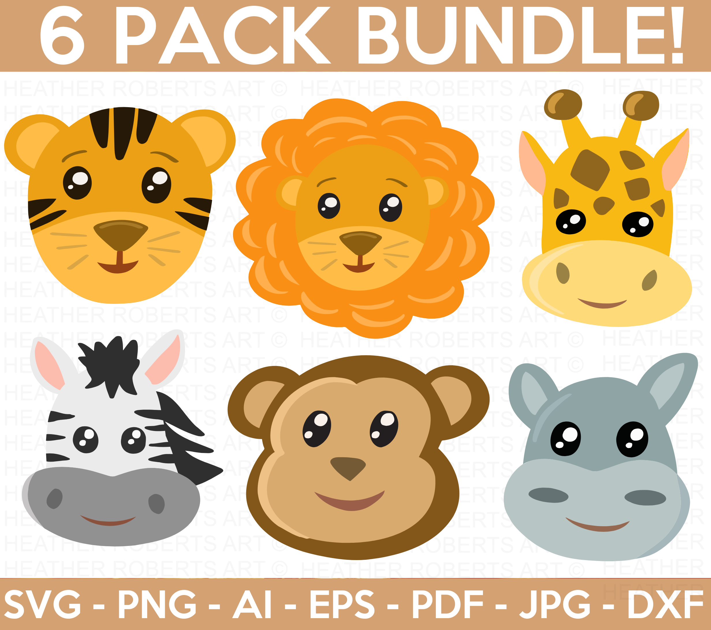Safari Jungle Animal Faces SVG Bundle