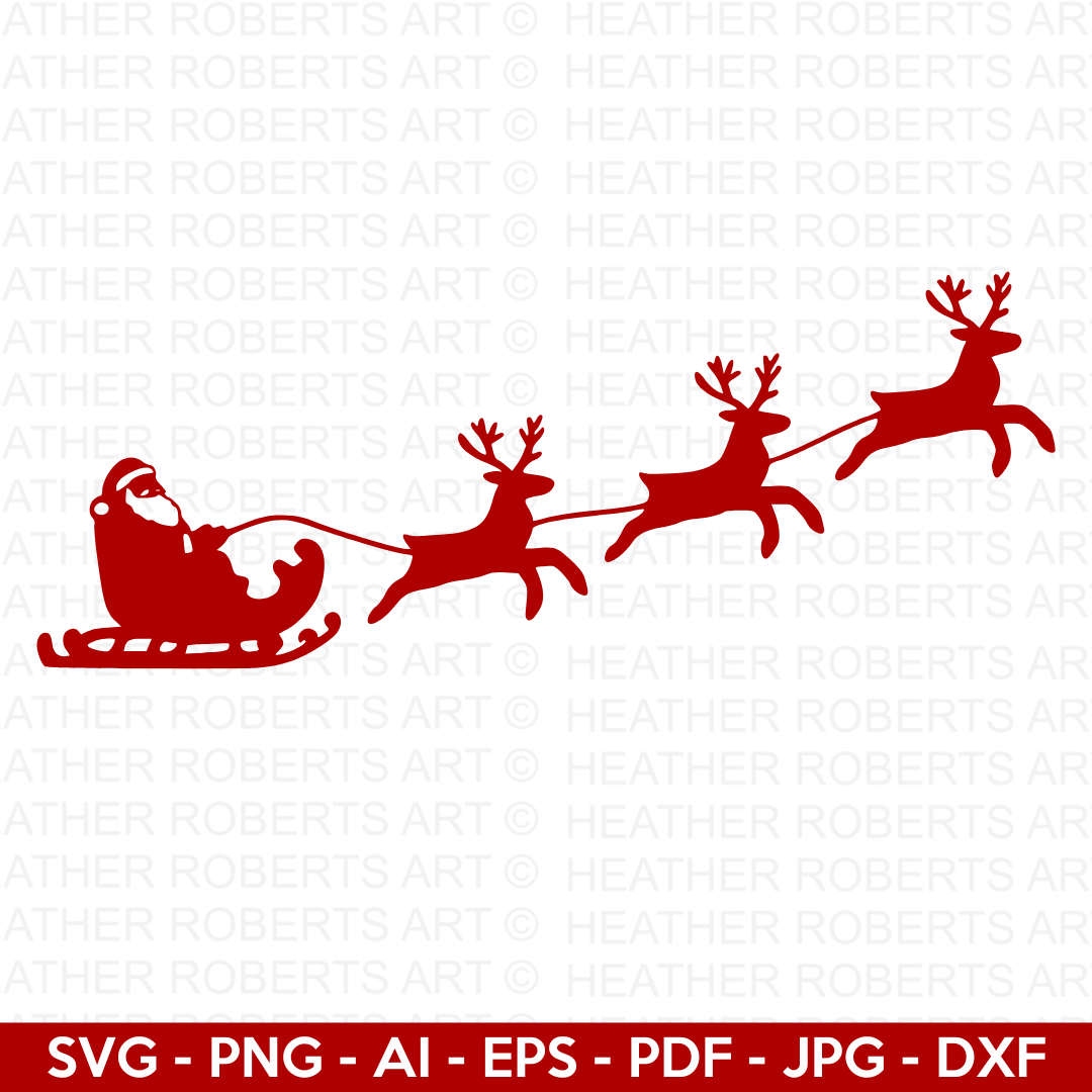 Santa Sleigh and Deers SVG