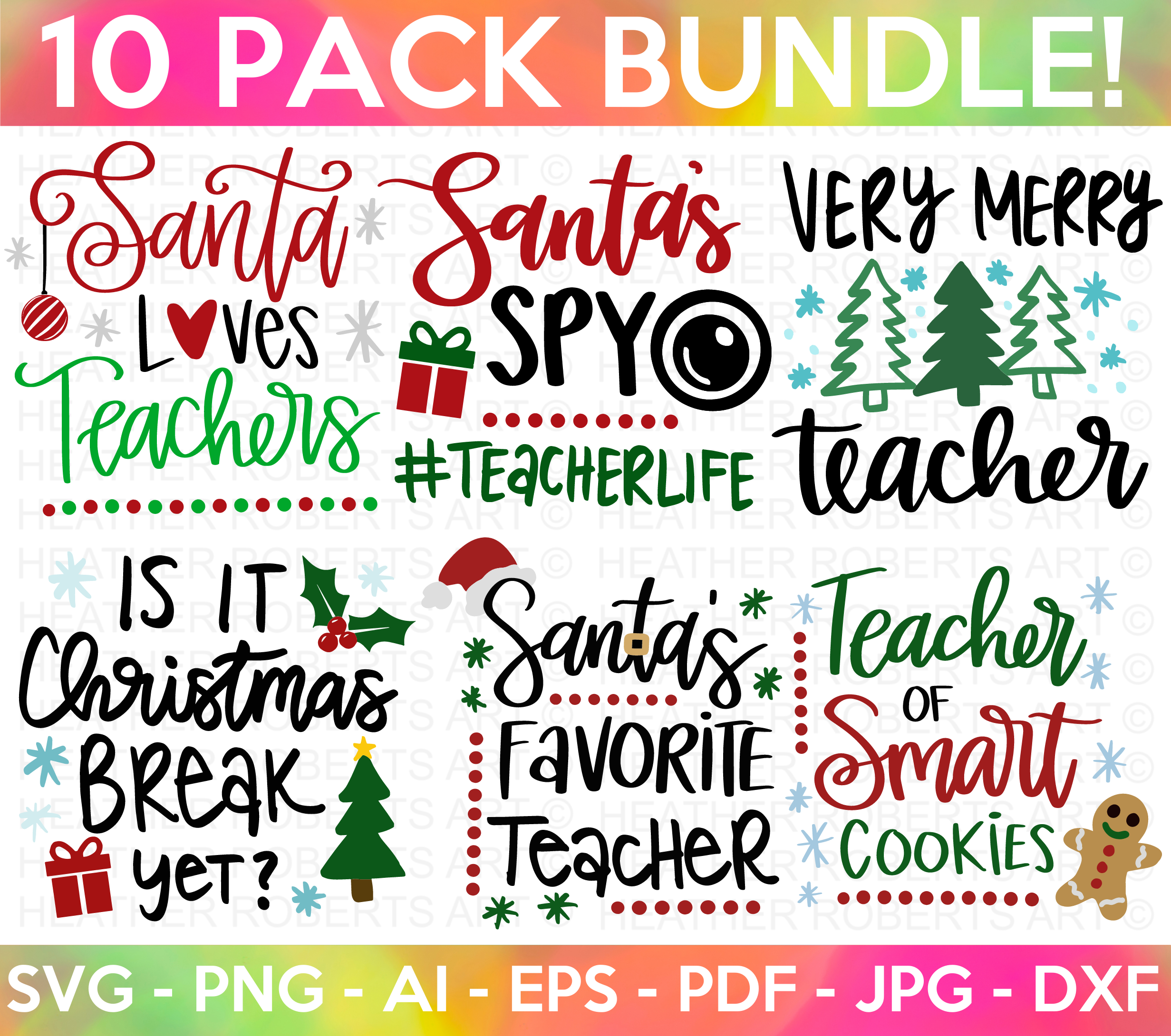 Teacher Christmas Colored SVG Bundle