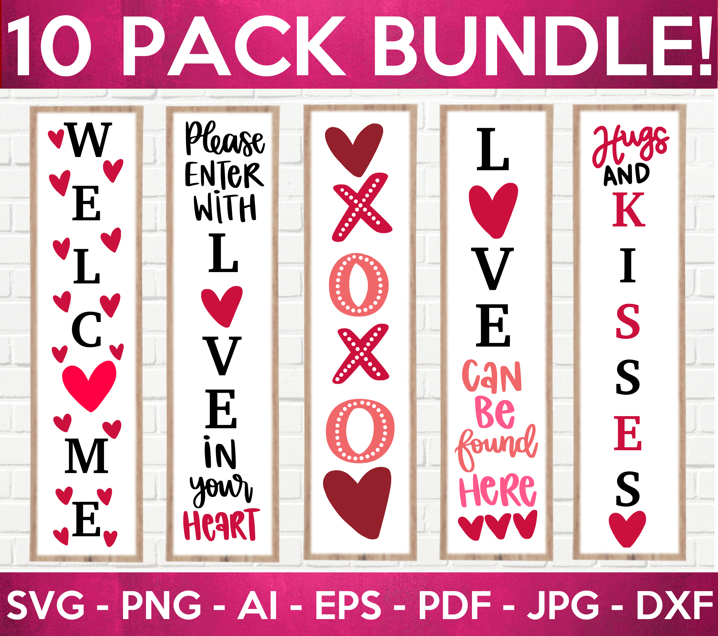 Valentine's Day Colored Porch Sign SVG Bundle