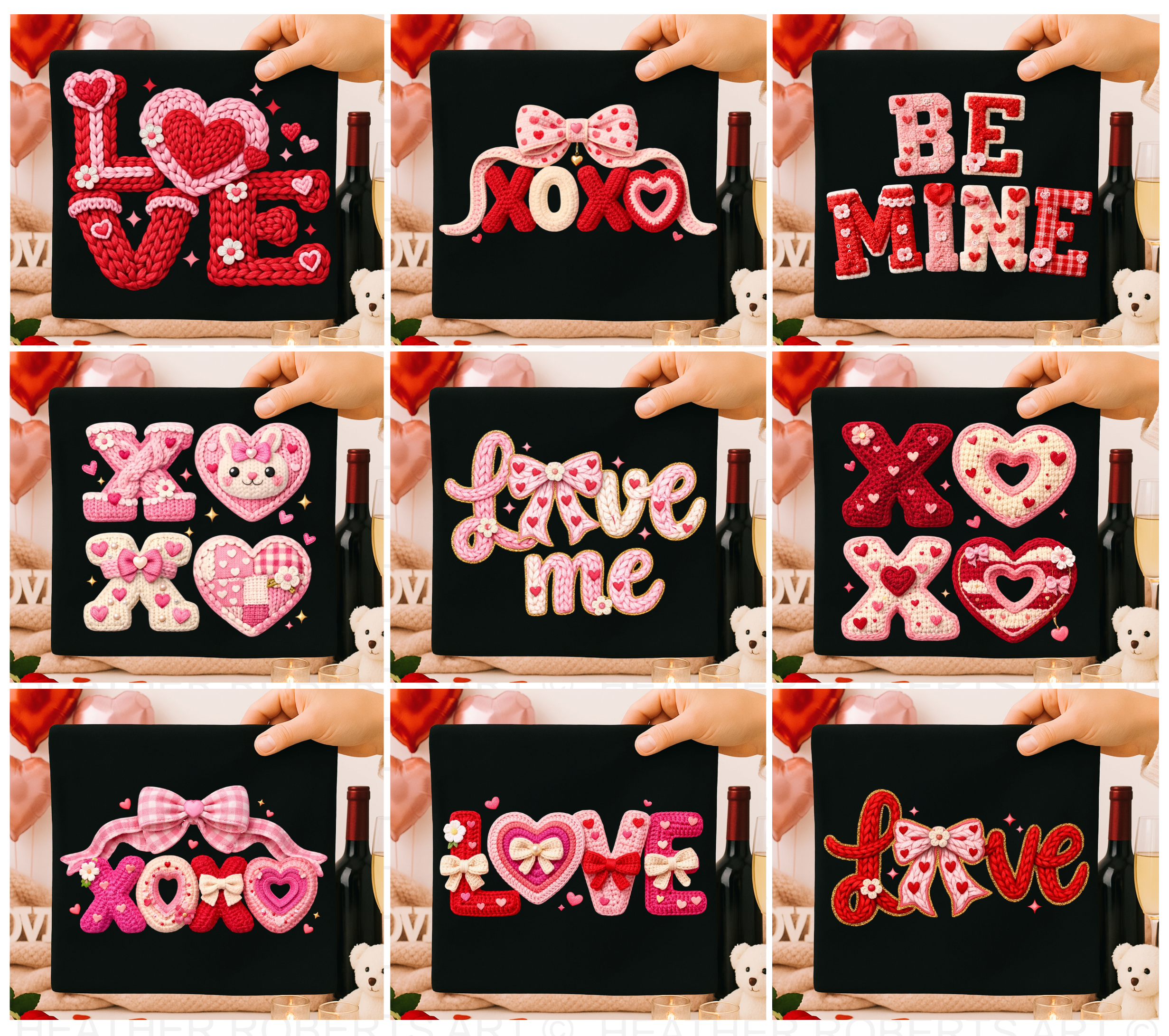 Valentines Day Yarn Crochet PNG Bundle