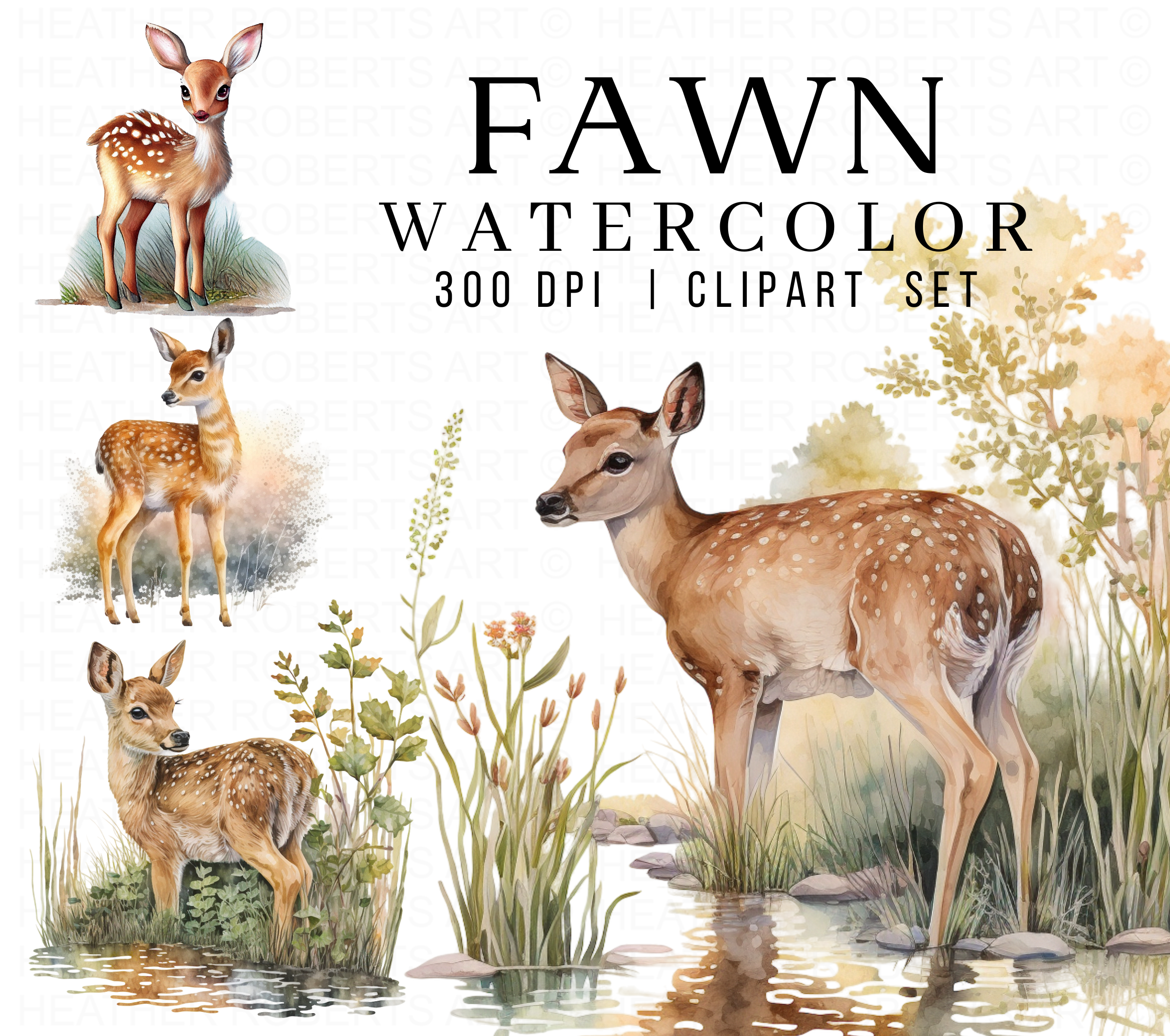 Watercolor Fawn Clipart Set