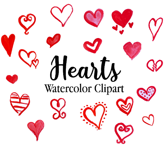 Watercolor Hearts Clipart, Watercolor Clip Art