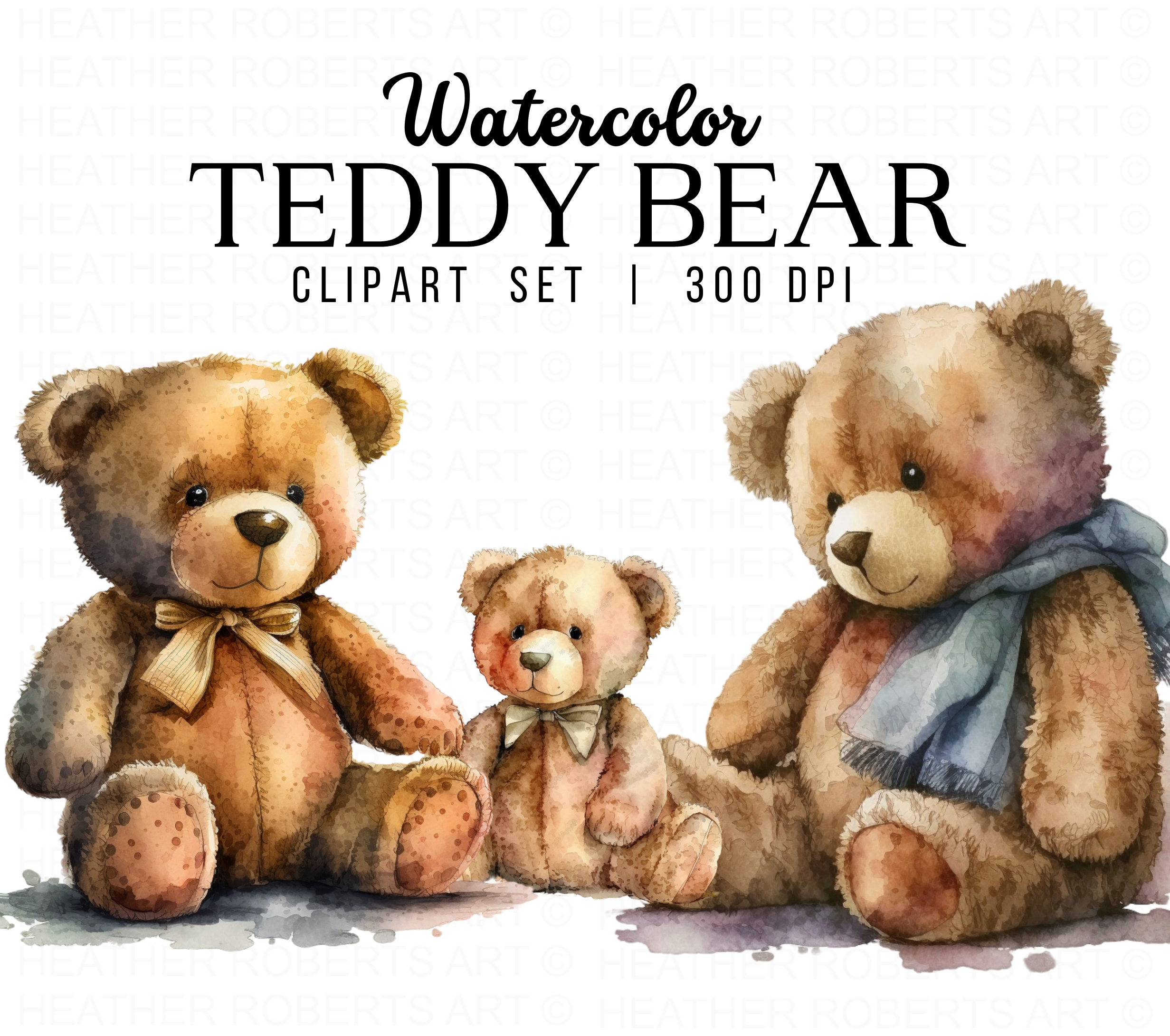 Watercolor Teddy Bear Clipart Set