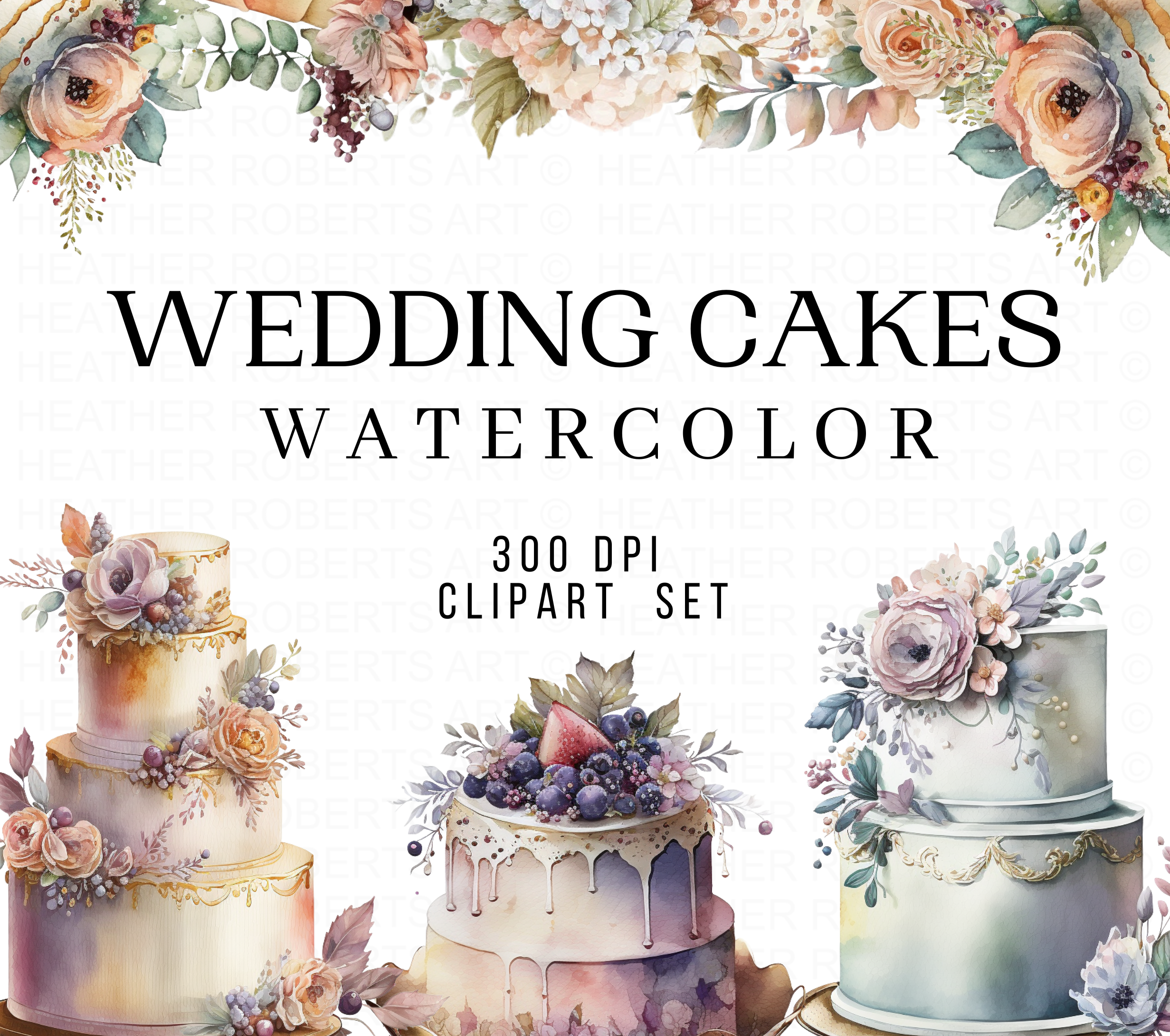 Watercolor Wedding Cakes Clipart