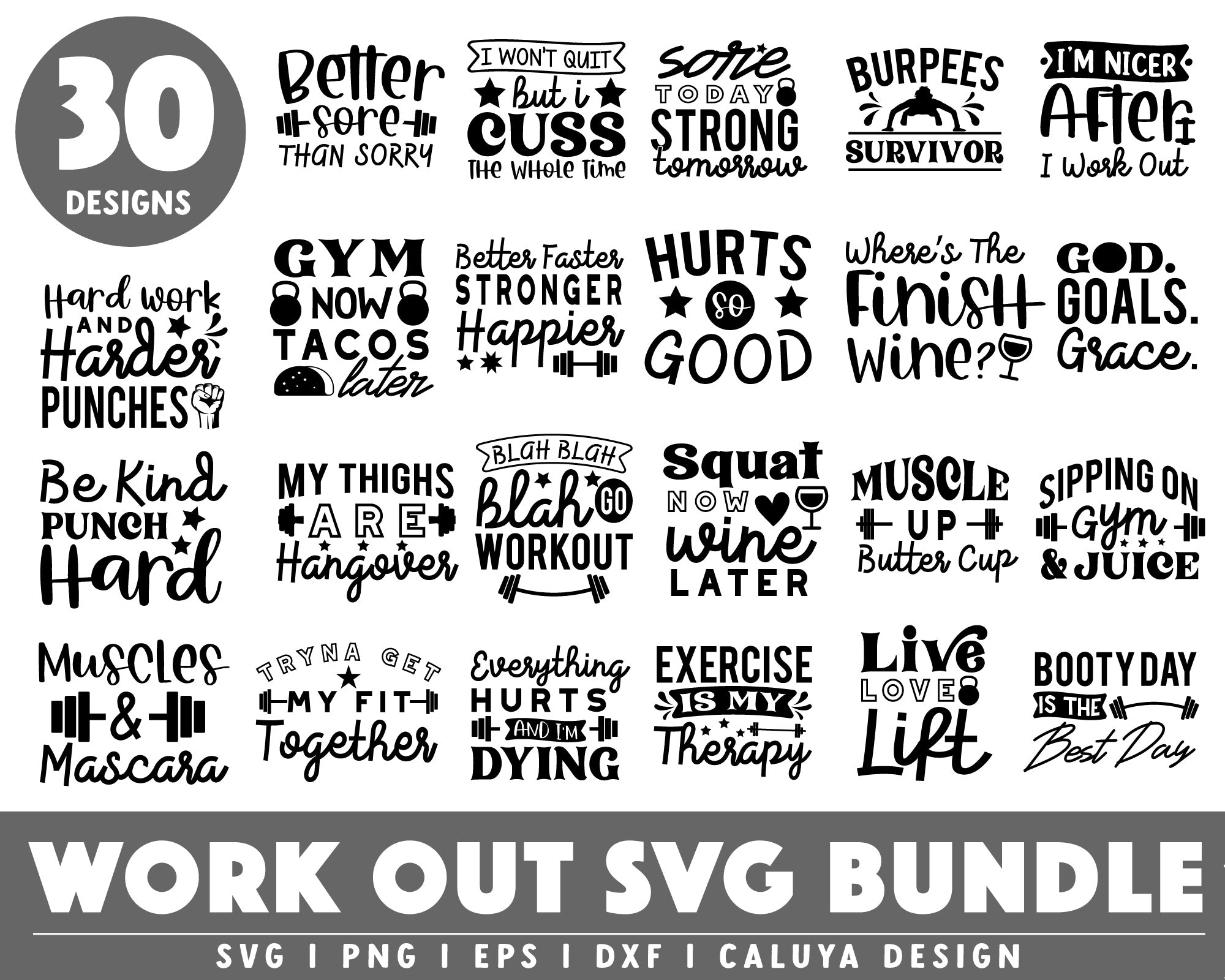 Workout Quote SVG Bundle | 30 Pack